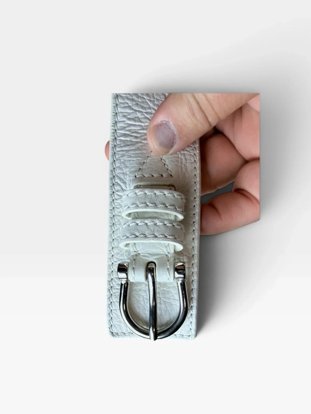 Burberry Double Buckle Leather Belt White